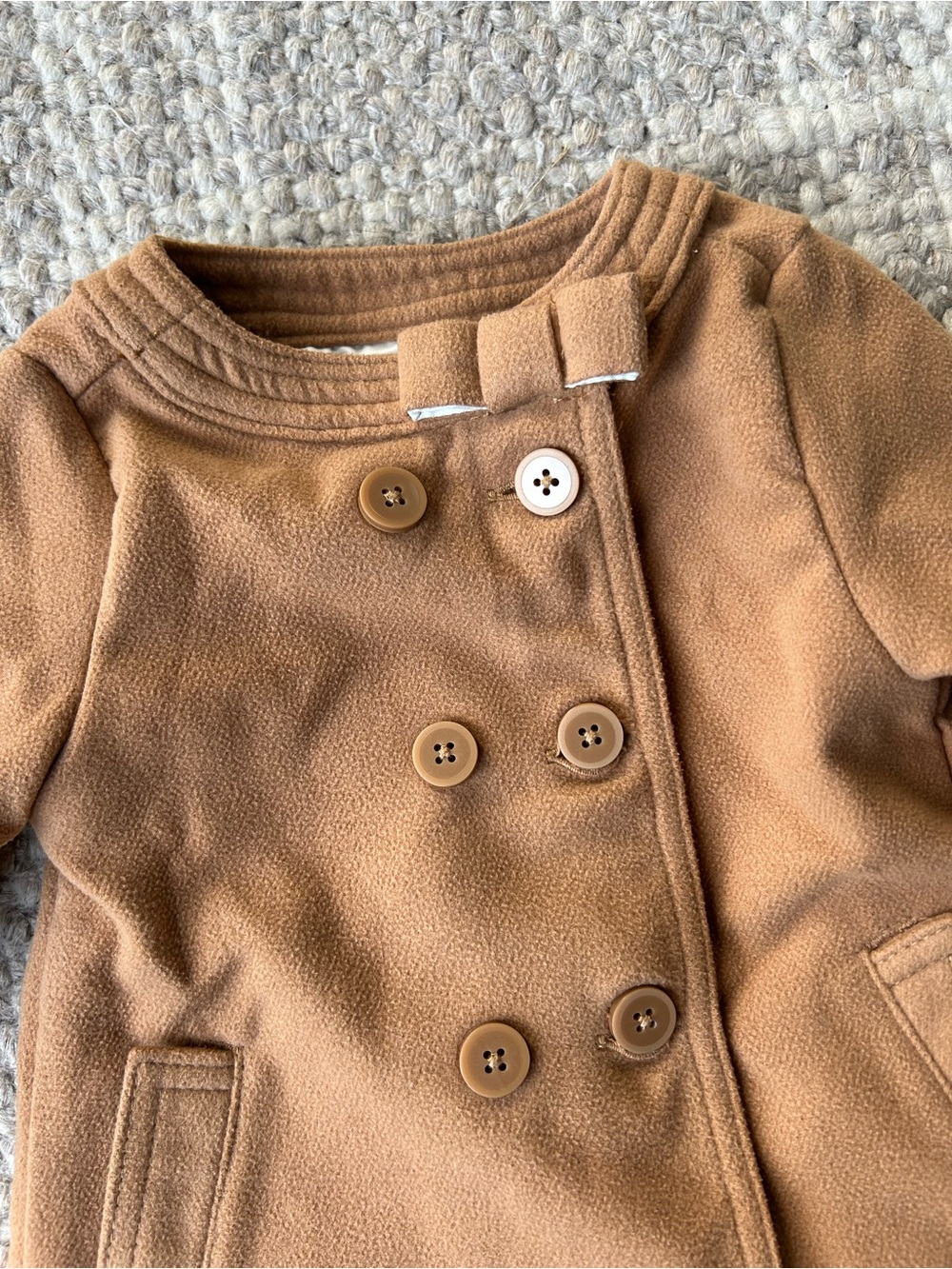 Baby B’Gosh Girls Tan Lines Pea Coat Fall Jacket with Buttons and Bow 12 months